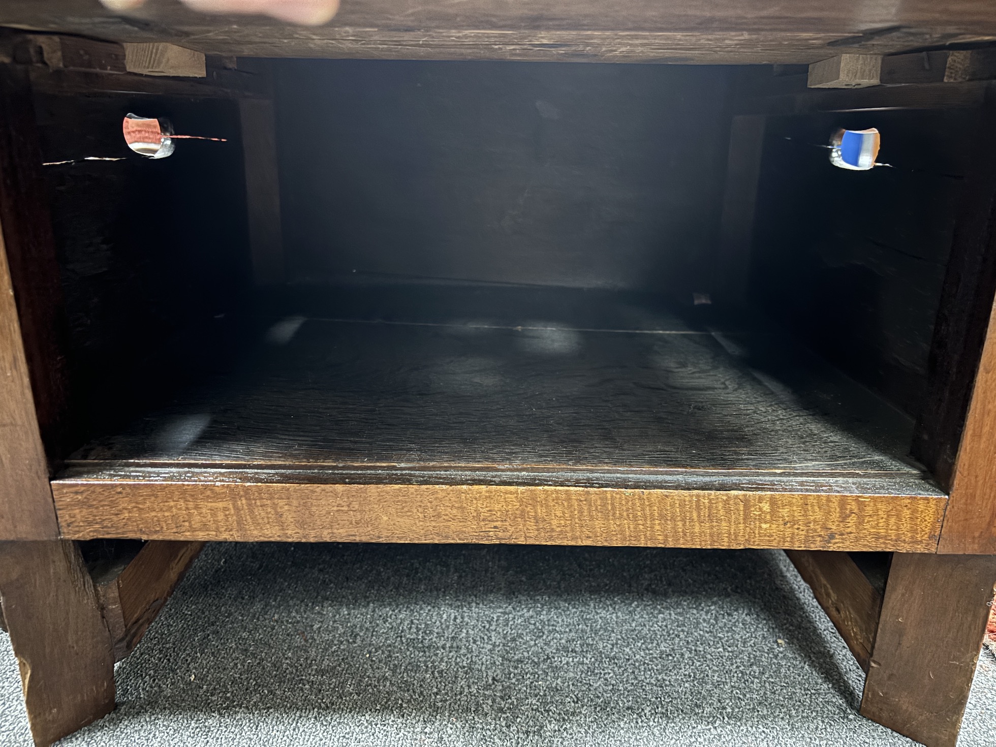A George III mahogany tray top commode, cut-down, width 53cm, depth 49cm, height 47cm